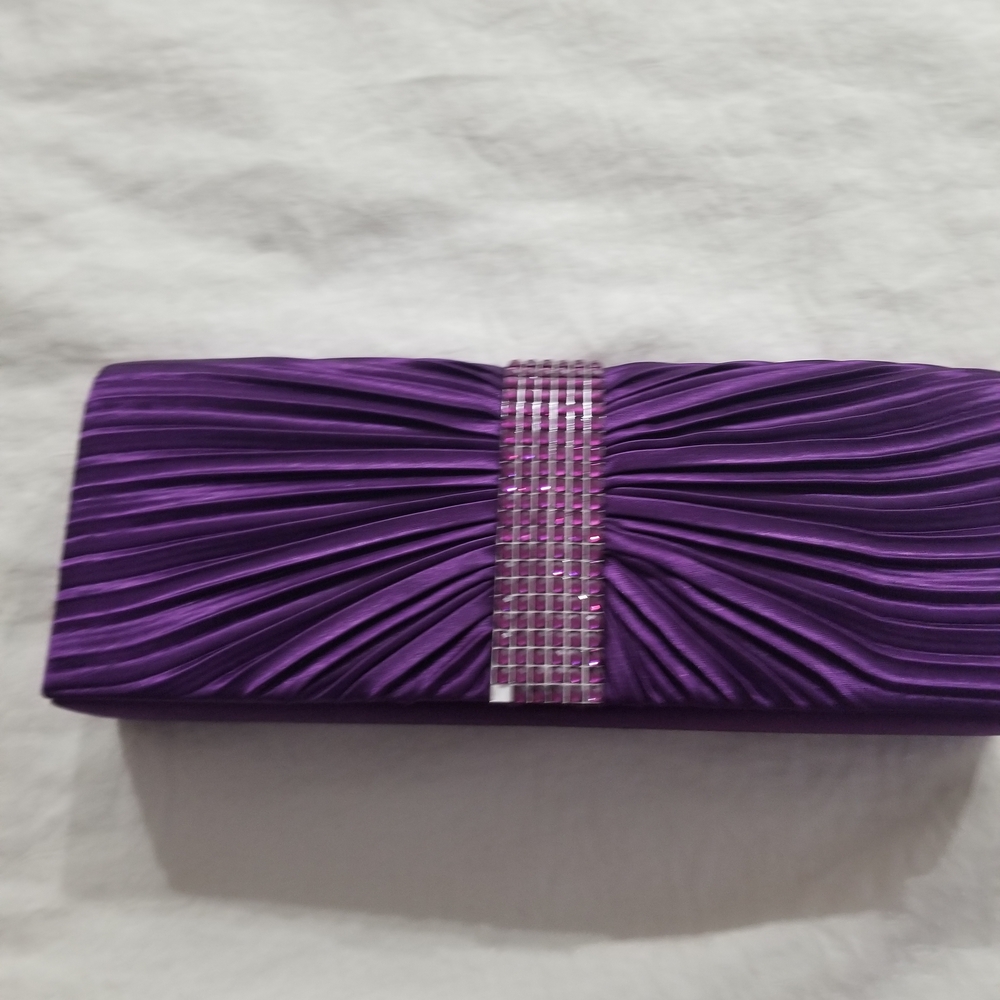 BNWT Adore Satin Purple Clutch with Rhinestone Accent